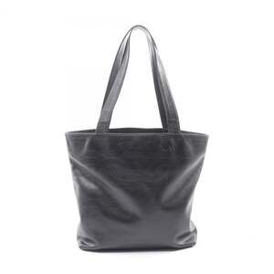 CHANEL Black Leather Logo Tote Bag